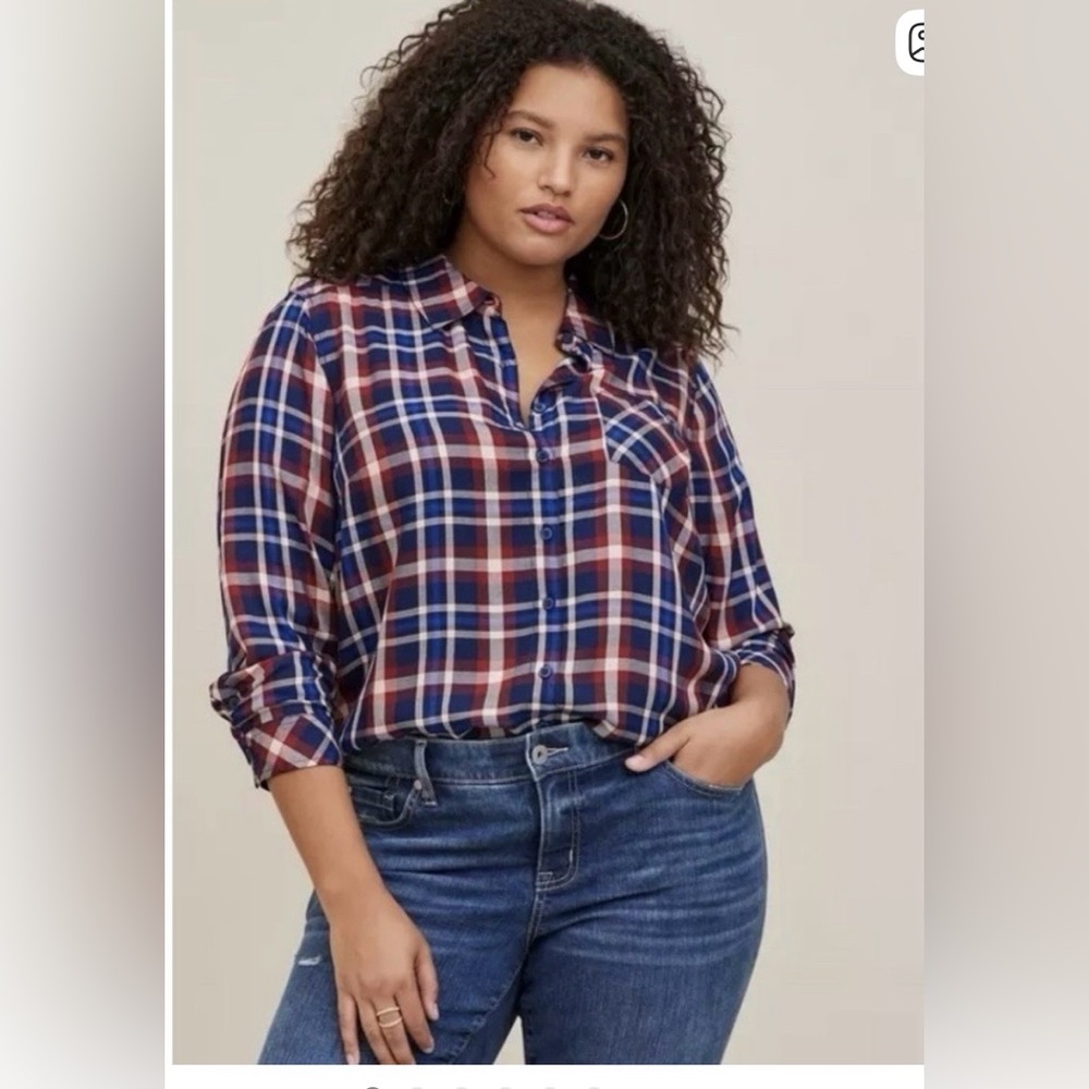 Torrid Lizzie Plaid Button-Up Shirt - Blue and Red size 4X